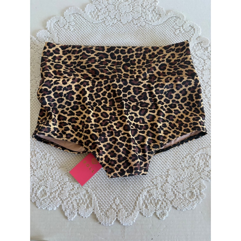 Doll Swimwear Leopard Print High Waist Scrunch Bikini Bottoms barbiecore Medium
